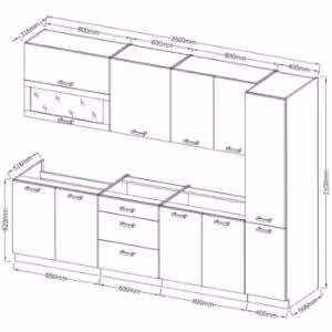 Obrazek Kuchnia Karolina Dąb bordeaux 260 bez blatu