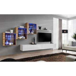 Obrazek Meblościanka Switch XX szkło + LED Wotan/Biały