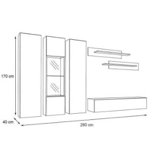 Obrazek Meblościanka Fly C5+Szkło czarny/Biały