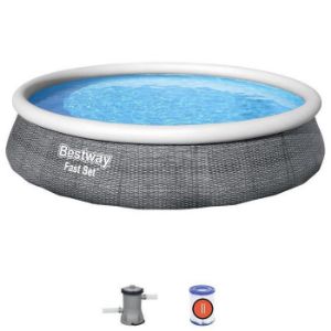 Obrazek Basen rozporowy szary rattan 3,96x0,84m z pompą 57376