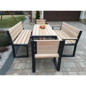 Obrazek  Ławka nowoczesna z oparciem i podłokietnikami drewno naturalne 