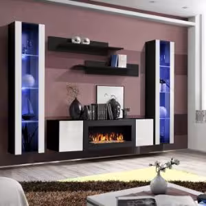 Obrazek Meblościanka + Biokominek Fly M2 + Szkło Biały/Czarny