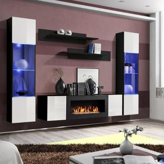 Obrazek Meblościanka + Biokominek Fly M3 + Szkło Biały/Czarny