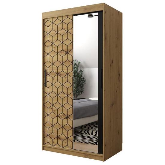 Obrazek Szafa Heksagon 2 100 dąb artisan/dąb artisan/lustro