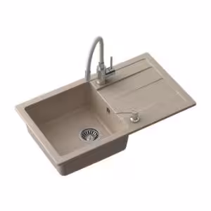 Obrazek READY- MAX BEŻOWY zlewozmywak granitowy 1-k z/o (77x44x17,5) z baterią z elastyczną wylewką, dozownikiem stalowym i syfonem