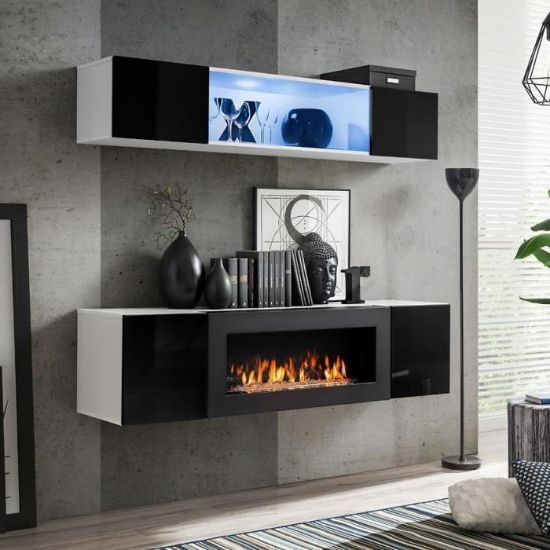 Obrazek Meblościanka + Biokominek Fly N3 + Szkło Czarny/Biały