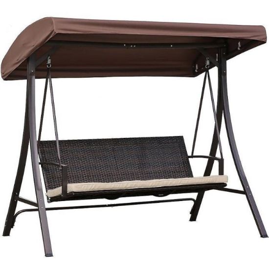 Obrazek Huśtawka ogrodowa technorattanowa brązowa z poduszką