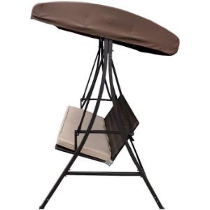 Obrazek Huśtawka ogrodowa technorattanowa brązowa z poduszką