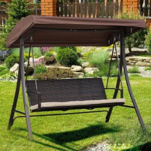 Obrazek Huśtawka ogrodowa technorattanowa brązowa z poduszką