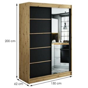 Obrazek Szafa Halifax V2 150 Dąb Artisan/Czarny/Lustro