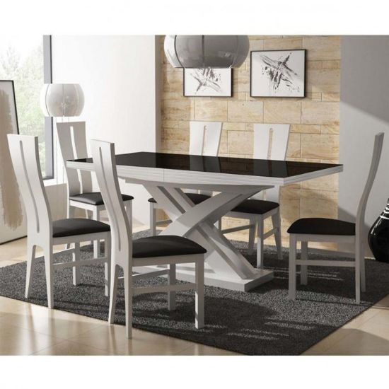 Obrazek Zestaw stół i krzesła Artur 1+6 ST715 I KR648 biały połysk SAFARI PIK 14