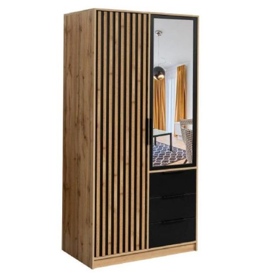 Obrazek Szafa Bali D2 lux czarny/wotan/lustro