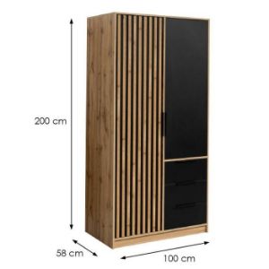 Obrazek Szafa Bali D2 lux czarny/wotan/lustro