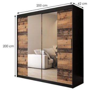 Obrazek Szafa Old Wood T1 200 Czarny/Old Style/Lustro