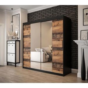 Obrazek Szafa Old Wood T1 200 Czarny/Old Style/Lustro