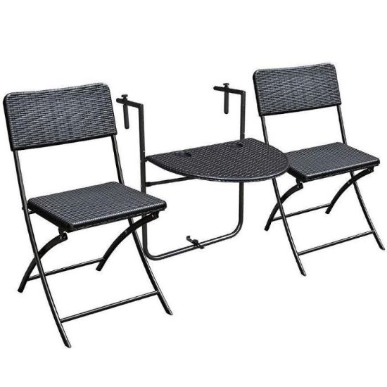 Obrazek Komplet stół balkonowy + 2 krzesła czarne