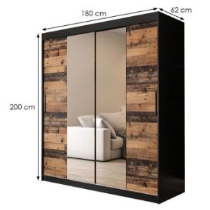 Obrazek Szafa Old Wood T1 180 Czarny/Old Style/Lustro