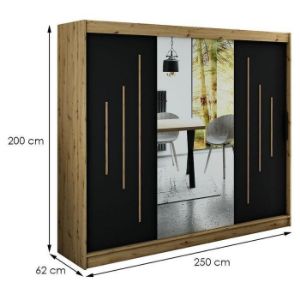 Obrazek Szafa Halifax Y1 250 Dąb Artisan/Czarny/Lustro