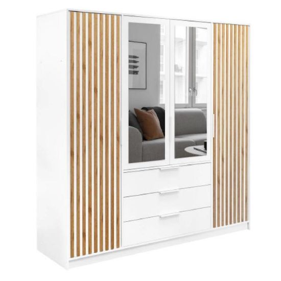 Obrazek Szafa Bali D4 lux biały/wotan/lustro