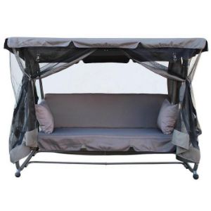 Obrazek Huśtawka ogrodowa szara rozkładana z moskitierą