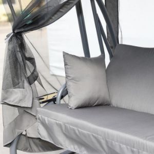 Obrazek Huśtawka ogrodowa szara rozkładana z moskitierą