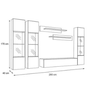 Obrazek Meblościanka Fly C3+Szkło Biały/czarny