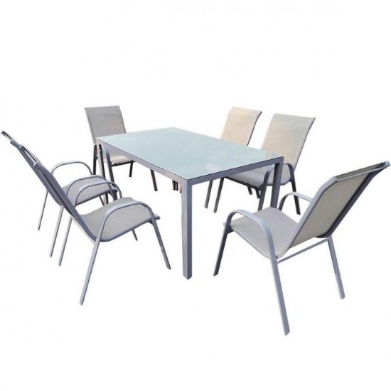 Obrazek  Komplet Bergen szklany stół + 6 krzeseł szary 
