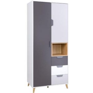 Obrazek Szafa Joker 2 80 Biały/Grafit/Szary/Dąb Lefkas