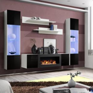 Obrazek Meblościanka + Biokominek Fly M3 + Szkło Czarny/Biały