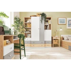 Obrazek Łóżko Pixel 120 PX15 dąb biszkoptowy/biały lux/szary