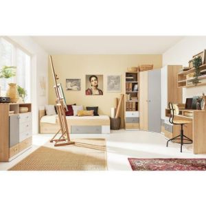 Obrazek Łóżko Pixel 120 PX15 dąb biszkoptowy/biały lux/szary