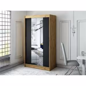 Obrazek Szafa Halifax T1 120 Dąb Artisan/Czarny/Lustro