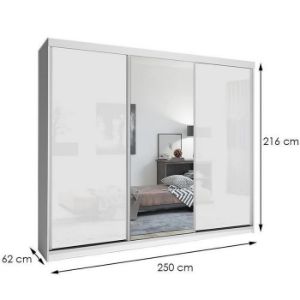 Obrazek Szafa Lux 250 Biała/ 1 x Lustro/ 2 x Biały Połysk