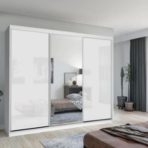 Obrazek Szafa Lux 250 Biała/ 1 x Lustro/ 2 x Biały Połysk