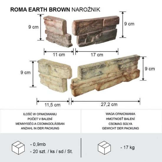 Obrazek Kamień Betonowy Roma Earth Brown Narożnik