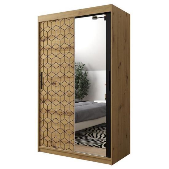 Obrazek Szafa Heksagon 2 120 dąb artisan/dąb artisan/lustro