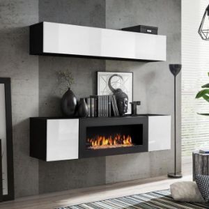 Obrazek Meblościanka + Biokominek Fly N1 Biały/Czarny