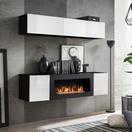 Obrazek Meblościanka + Biokominek Fly N1 Biały/Czarny