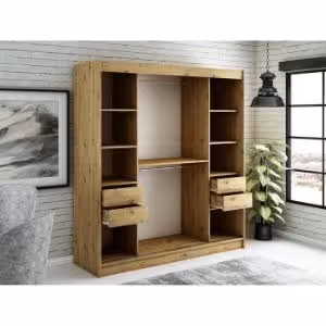 Obrazek Szafa Halifax V2 200 Dąb Artisan/Czarny/Lustro