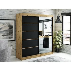 Obrazek Szafa Halifax V2 200 Dąb Artisan/Czarny/Lustro