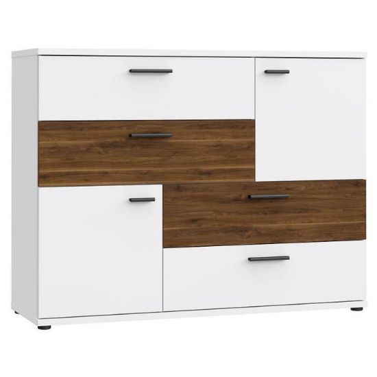 Obrazek Komoda Skive Biały Połysk/Orzech Bakersfield