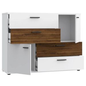 Obrazek Komoda Skive Biały Połysk/Orzech Bakersfield