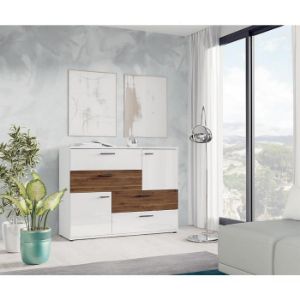 Obrazek Komoda Skive Biały Połysk/Orzech Bakersfield