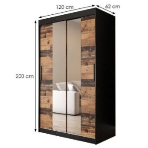 Obrazek Szafa Old Wood T1 120 Czarny/Old Style/Lustro