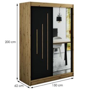 Obrazek Szafa Halifax Y2 150 Dąb Artisan/Czarny/Lustro