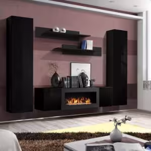 Obrazek Meblościanka + Biokominek Fly M1 Czarny 