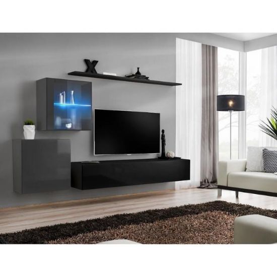 Obrazek Meblościanka Switch XV szkło +LED grafit/czarny