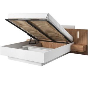 Obrazek  Łóżko Ze Stolikami I Oświetleniem 3d B Biały/Dąb Craft 