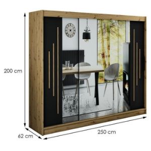 Obrazek Szafa Halifax Y2 250 Dąb Artisan/Czarny/Lustro