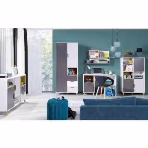 Obrazek Regał Joker 4 Biały/Grafit/Szary/Dąb Lefkas